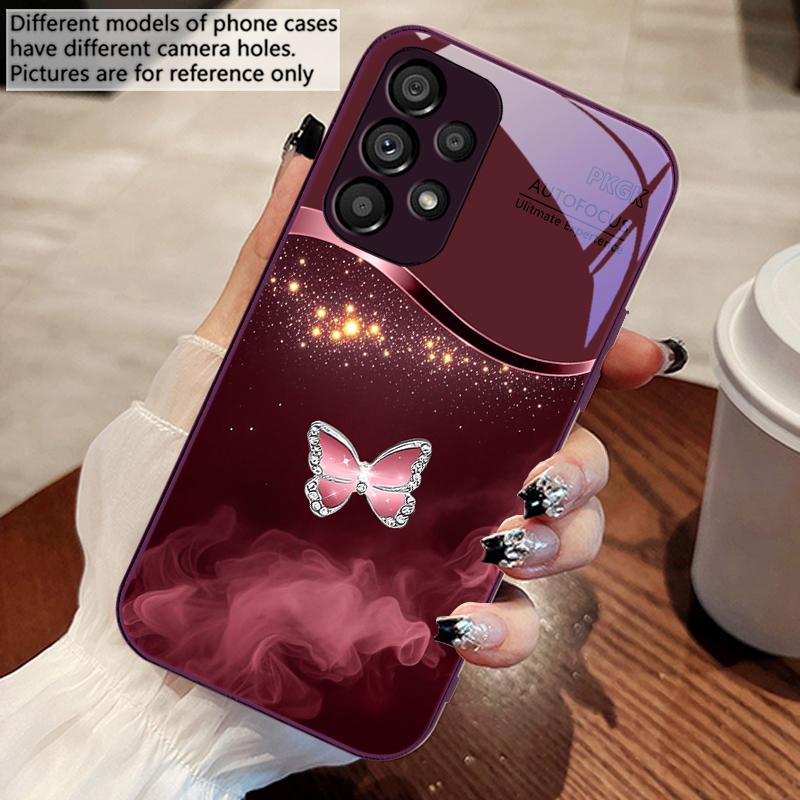 Pink Butterfly Ash Blue For Samsung Galaxy S10 4G S20 11E 30 S21 22 S24 Fe Pro S23 S25 Ultra 5G S9 Tempered Glass Phone Case