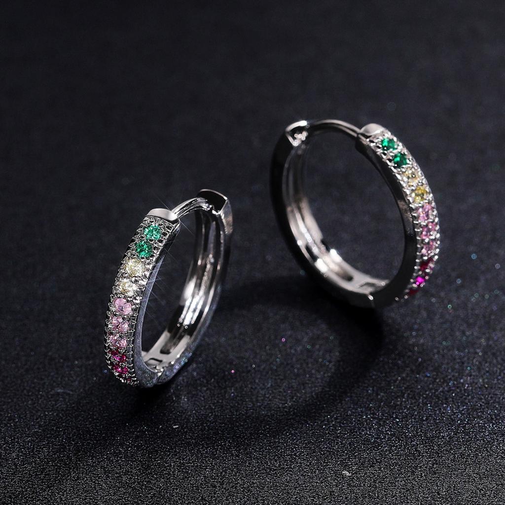 Rainbow Color Stone Huggie Hoop Earrings for Women Trendy Daily Jewelry