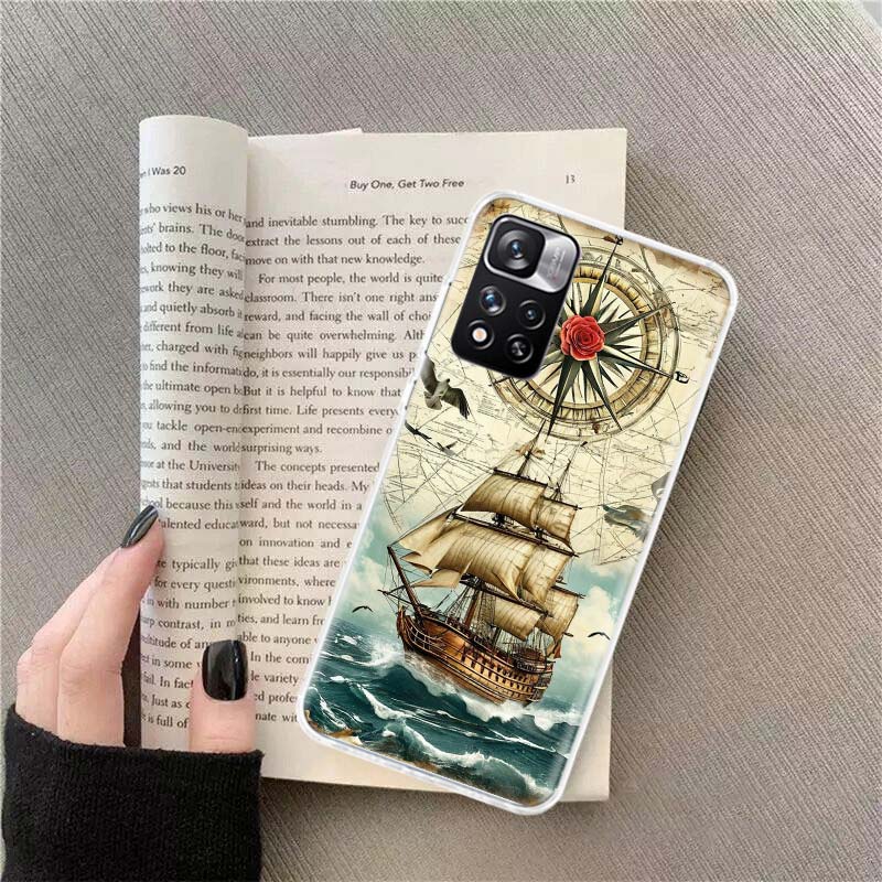 Kompass Karte Reise Handyhülle Für Redmi Note 13 12 Pro Plus 14 15 Pro 5G 11 11T 11E 11S 10 Pro 10S 9 9S Hülle Handy Klar TPU Kappe
