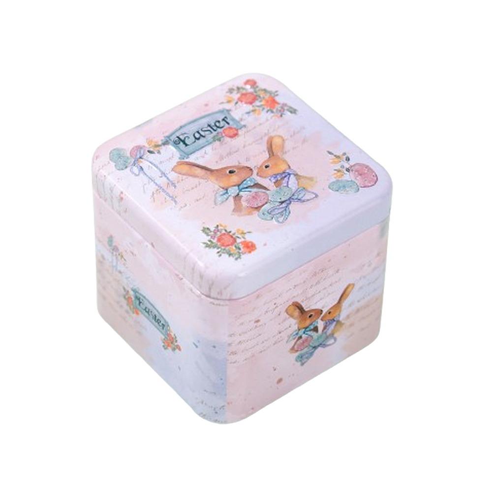 Metal Rabbits Candy Box with Lids Small Tin Can Multi-Purpose Easter Tinplate Box  Home Party Decor