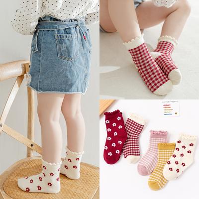 5 Pairs/Lot Socks Girl Pure Cotton Spring and Autumn Children's Mid Cap Girl Baby Princess Ladies Socks 2-6 Years