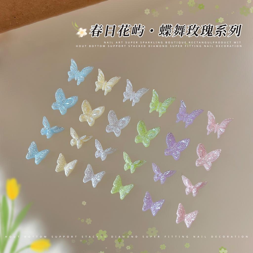New Sparkling Butterfly Nail Accessories Mixed With Dopamine Camellia Pearl Petals DIY