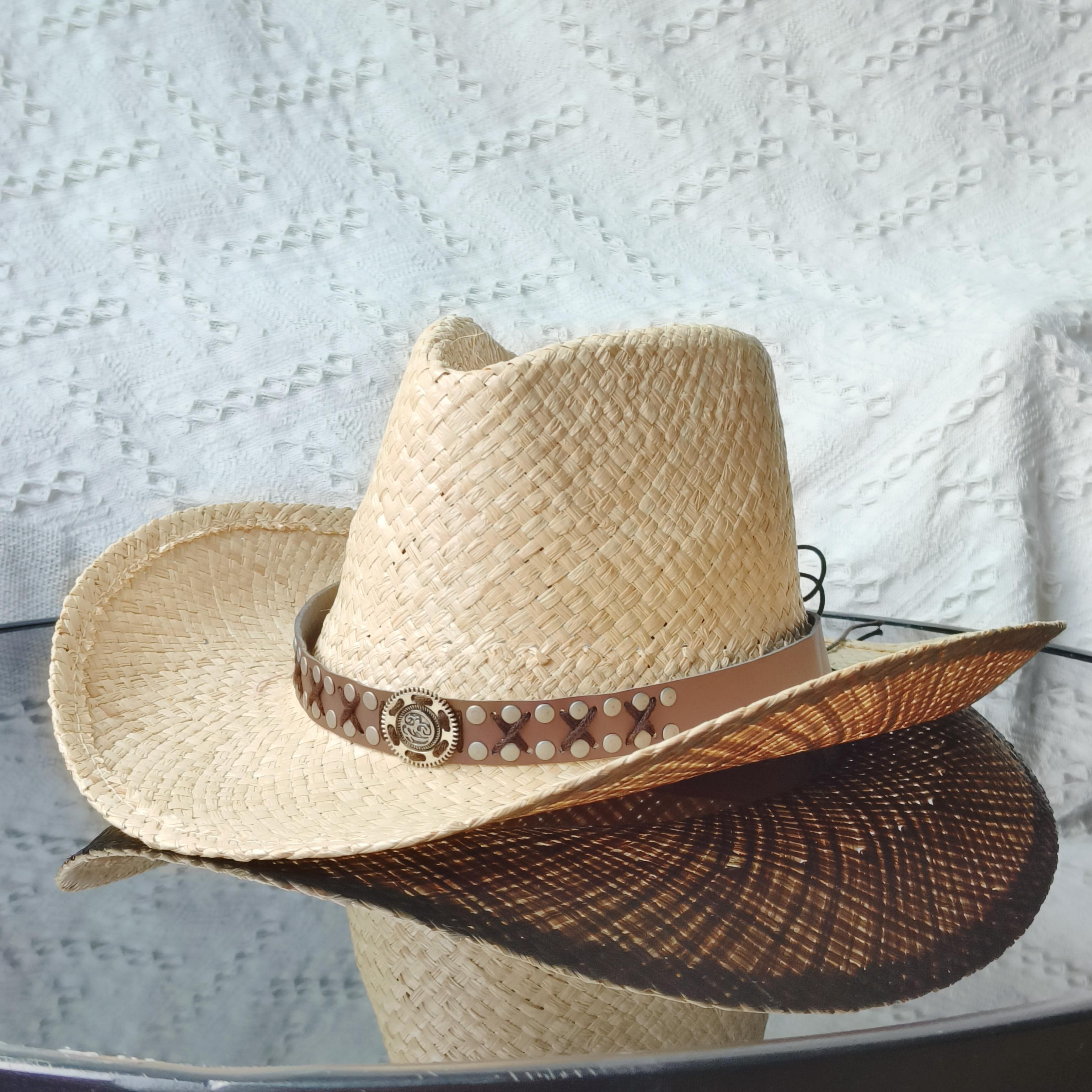 

light Western Cowboy Straw hat women Fashion Large Brim straw hat Party Outdoor summer cowboy Sunshade Jazz Hat Panama soft 56-58