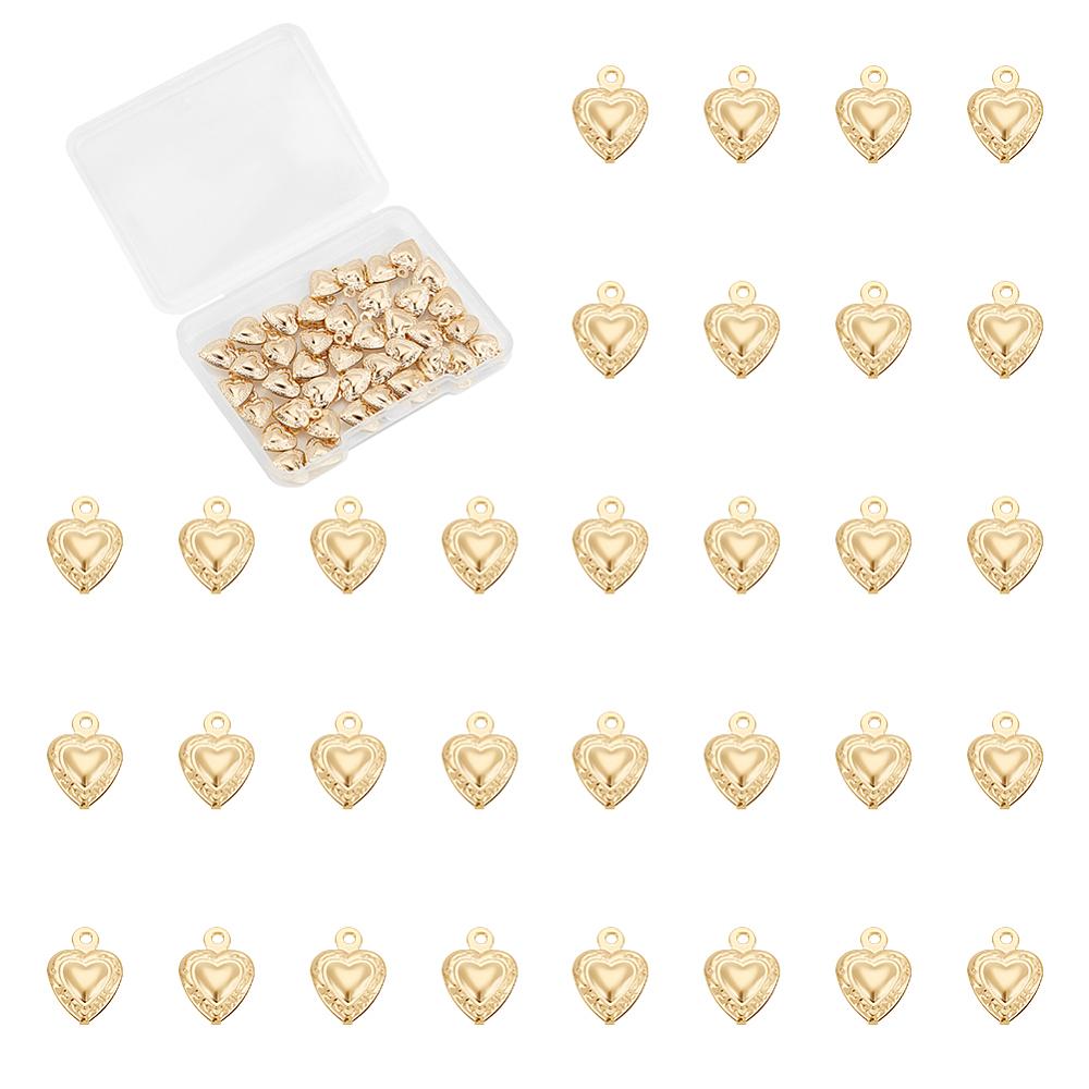 40Pcs 304 Stainless Steel Charms Heart Golden 12x8.5x3.5mm Hole: 1mm