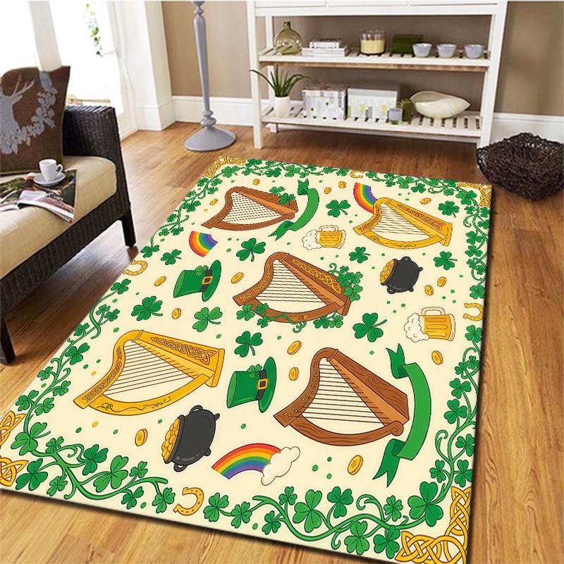 St.Patrick's Day cloverPattern Square Carpet,Area Rug,Carpet Rug for Living Room Bedroom Sofa Playroom Decor,Non-slip Floor Mat,Holiday Birthday Gifts