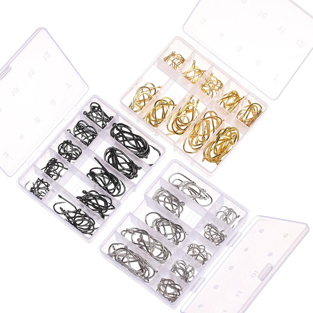 100Pcs 1 Box High Quality Carbon Steel 10 Sizes Fishing Hooks Fish Bait Durable Head Fishook
