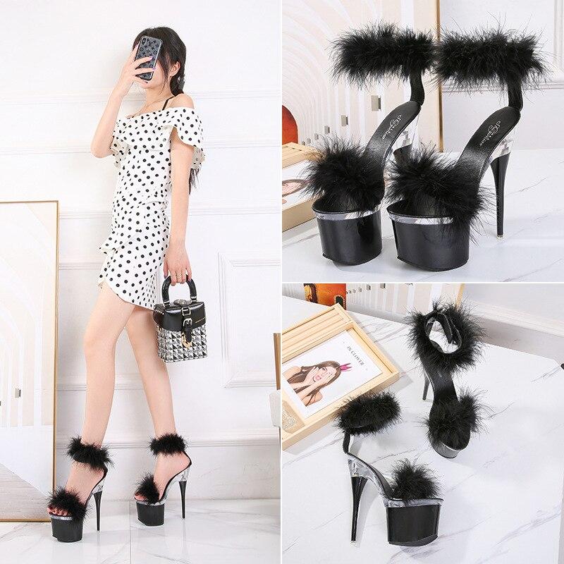 Women Sandals Transparent Super High Heel Thick Heel Summer Women's Waterproof Platform Maomao Sexy Fairy Sandals 10368 Series 17cmLFD