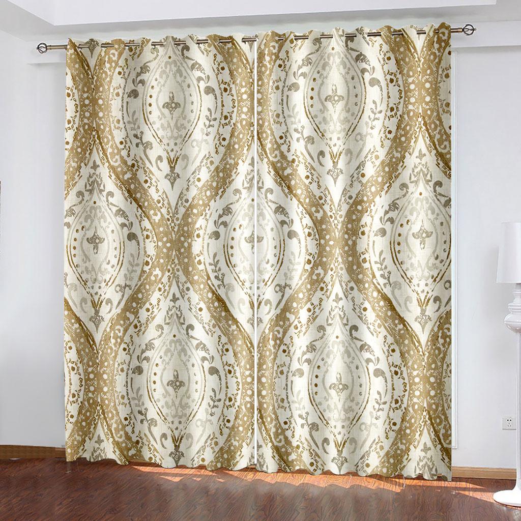 

Занавеска для украшения дома, высококачественная занавеска с обычным узором из полиэстера, прочная, подходит для украшения гостиной и спальни W132cm x H160cm&Grommet