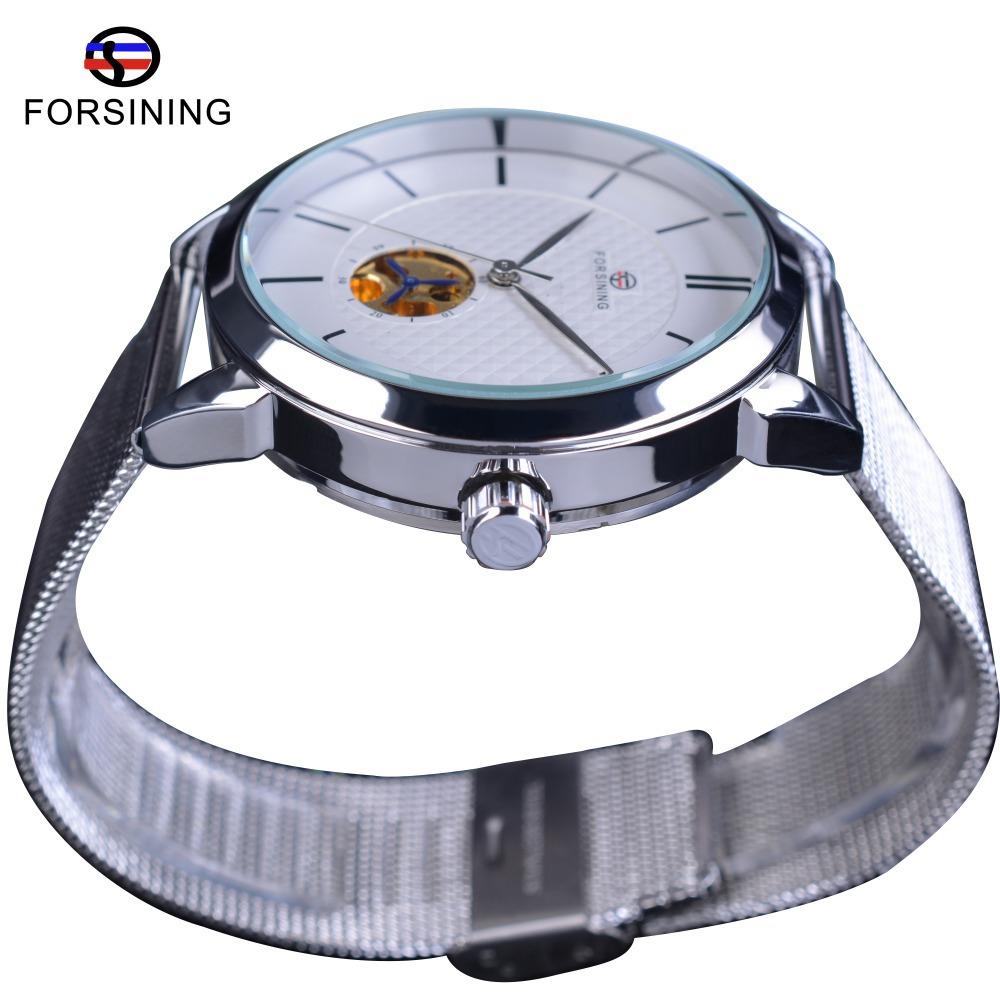 Forsining Automatické mechanické hodinky s pánskou módou, volným časem a jednoduchým síťovaným páskem