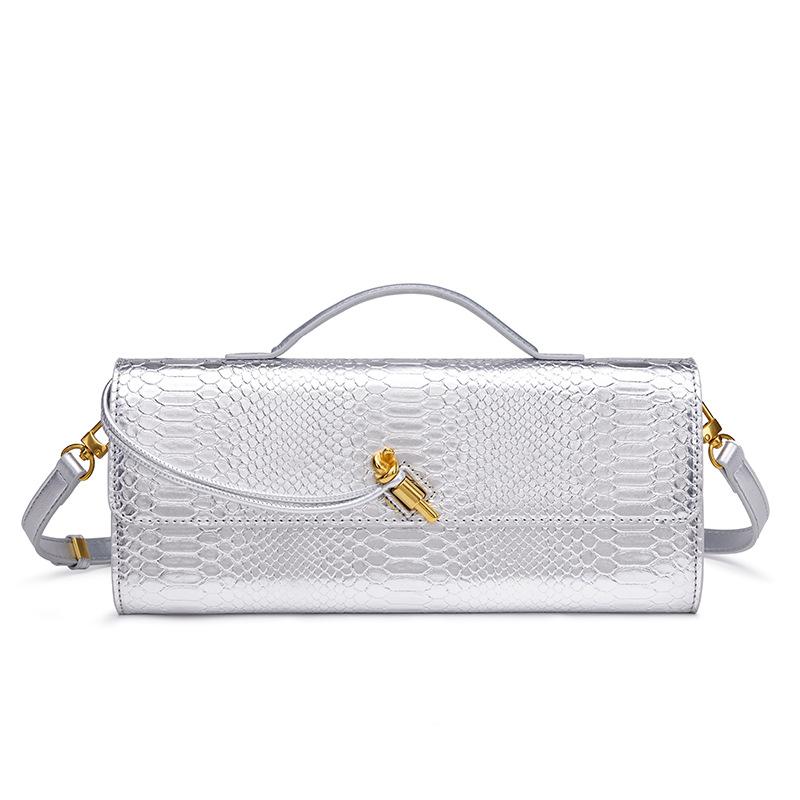 JIOMAY Slangenpatroon Handgeweven Tas, Verfijnde Niche Avond Baguette Schoudertas ZS46-1744 white