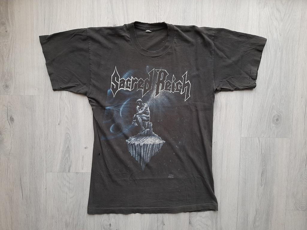 Vintage 1991 Sacred Reich A Question Shirt , Sacred Reich 90s Tee ,Thrash Metal Tee ,Thrash Metal Faded Worn Out Distressed Trashed T-Shirt
