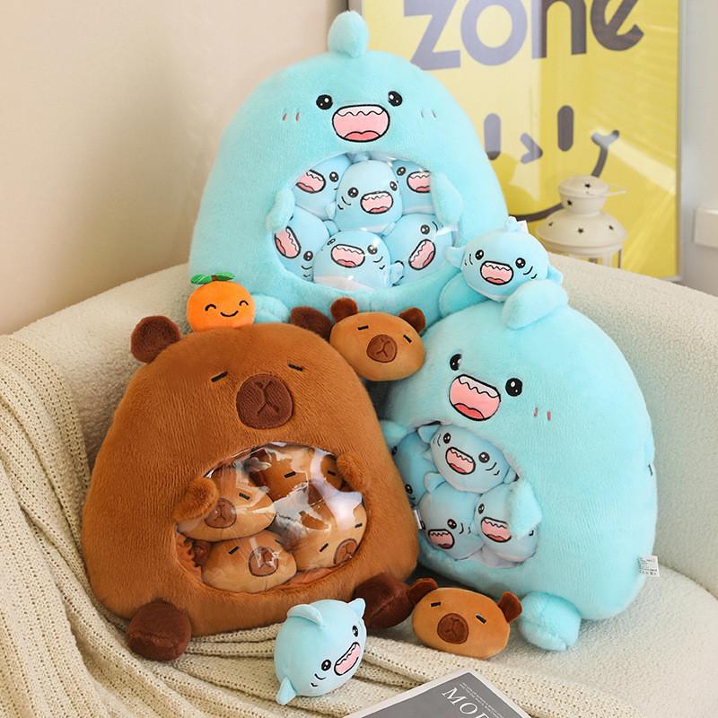 Cute Capybara Cartoon Shark Bag Snack Stuffed Animals Containing 6 Dolls Small