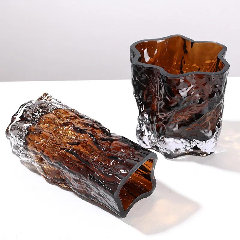 Vază de Sticlă Pliuri Ondulații Neregulate de Apă Vază Transparentă cu Flori Colorate Terariu Hidroponie Decor pentru Casă