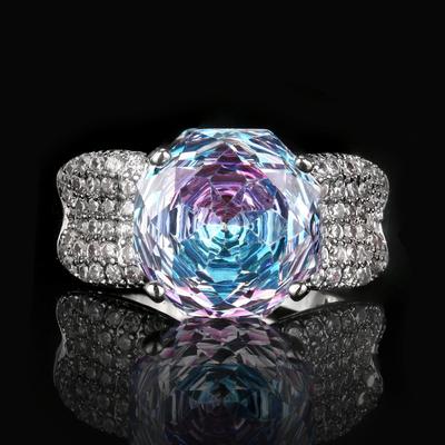 Jewelry Copper Bottom Gold-Plated Rose Cut Gradual Change Color Temperament Ring Heroine Stone 12Mm
