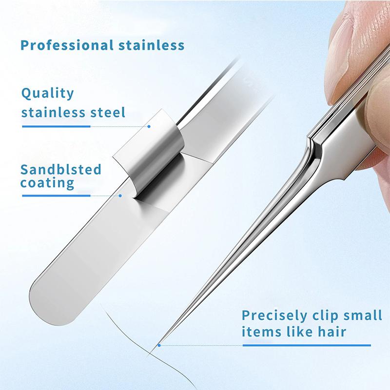 Stainless Steel Blackhead Remover Kit Comedone Extractor Acne Tweezers & Beauty Needles for White/Black Heads