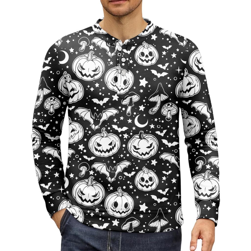 Pánská ležérní mikina na knoflíky, módní potištěná košile s dlouhým rukávem, pulovr