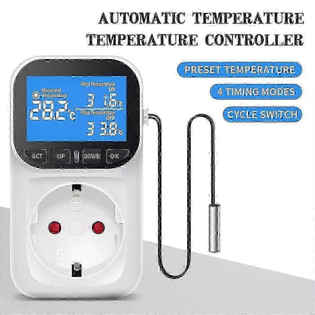 Gniazdko termostatu cyfrowego z czujnikiem temperatury i czasem, przełącznik ogrzewania/chłodzenia, 16A, wtyczka EU