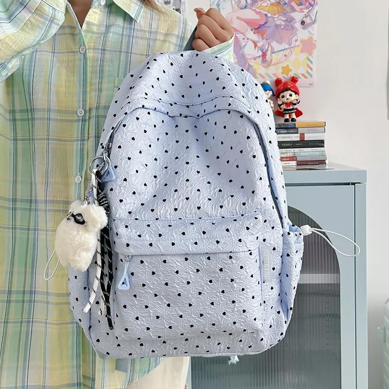 Nylon Zipper Large Capacity Backpack 2026 Hot Sale Dots Versatile Casual Bags for Women Fashionable Sewing Thread School Bags