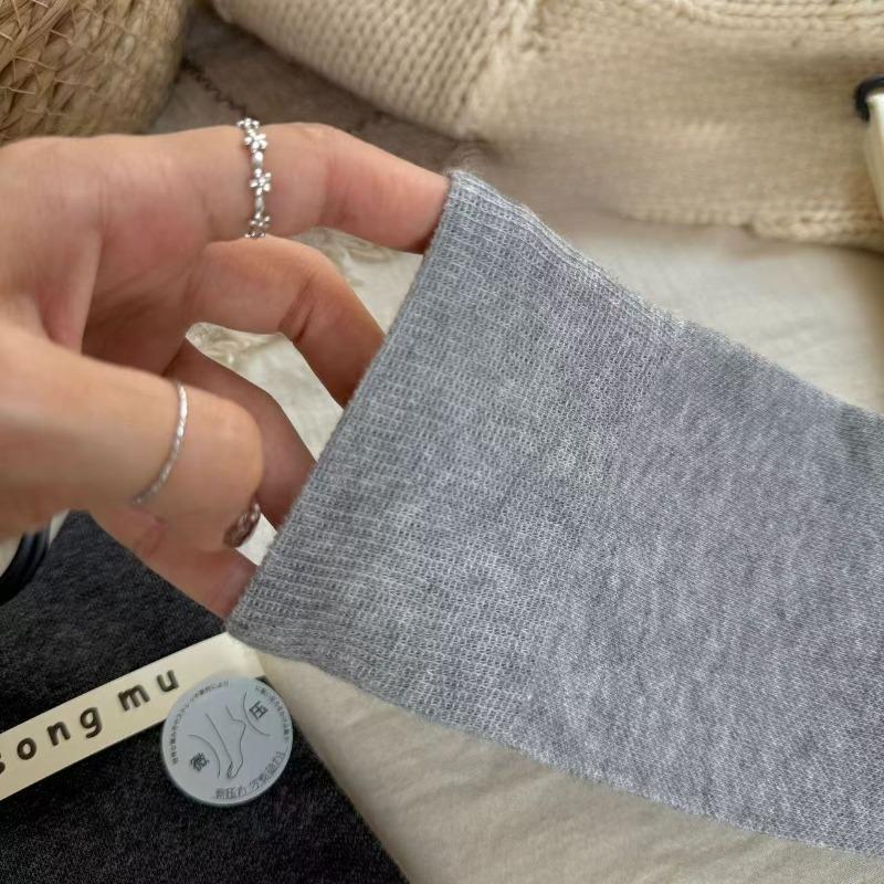 Druck Wadenstrümpfe ohne Fuß für Herbst und Winter, Graue vielseitige schlankmachende Oberschenkelhohe Strümpfe, Baumwollsocken