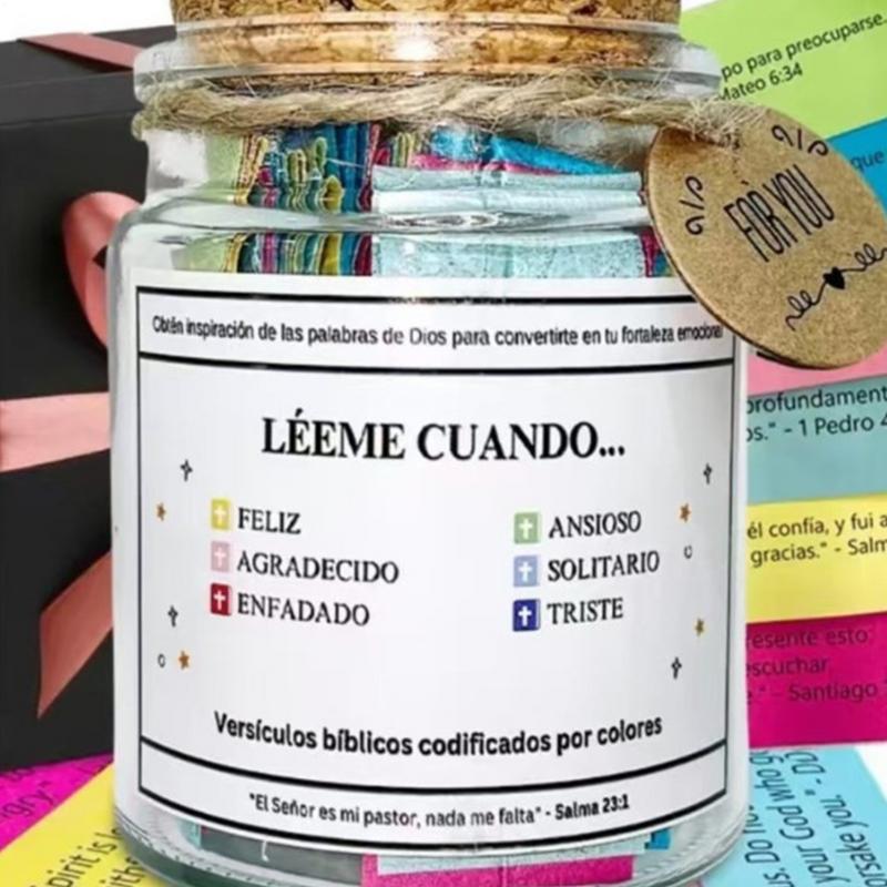 Spanish Bible Verse Jar with colorful verses Emotional Support Scripture Prayer Christian gift For express emotions and feelings