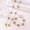 18K Gold Four-Leaf Clover Diamond Set: Double-Sided Bracelet & Necklace for Women