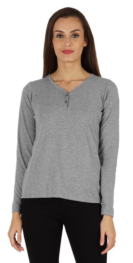Inkmeso Solid Button Henley T-shirt For Women  S Casual Basic  Long Sleeve  Tee