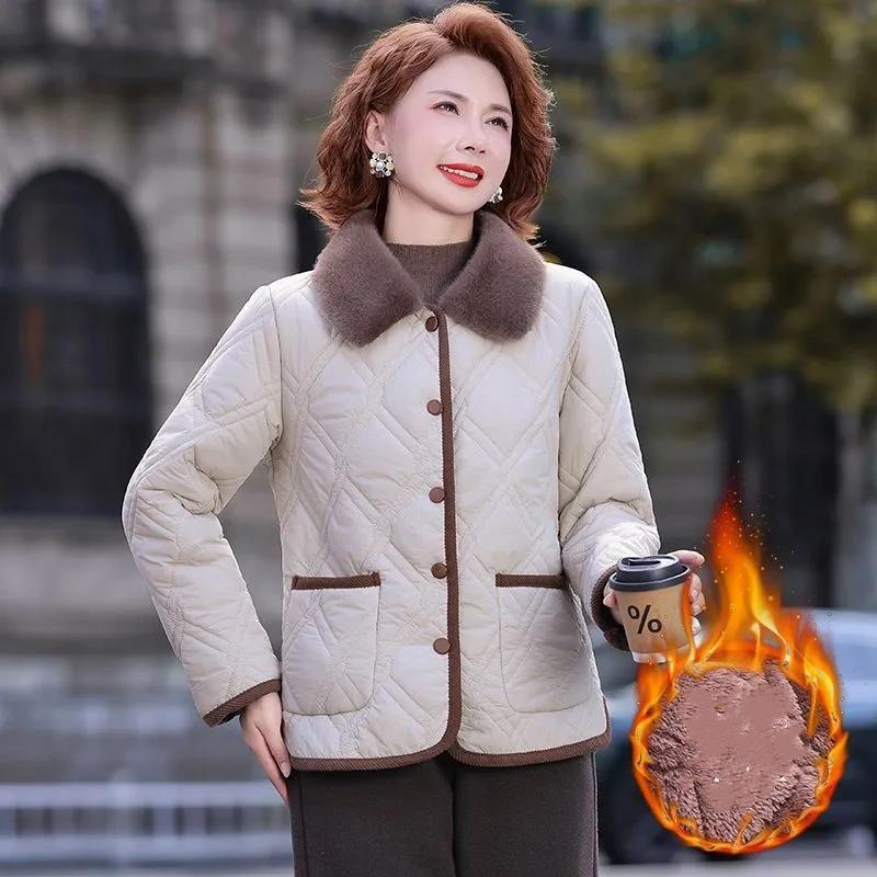 Damenmodejacke mit Revers für Frauen mittleren Alters und ältere Frauen, leichte Steppjacke, kurze Steppjacke, Steppjacke, Alleskönner
