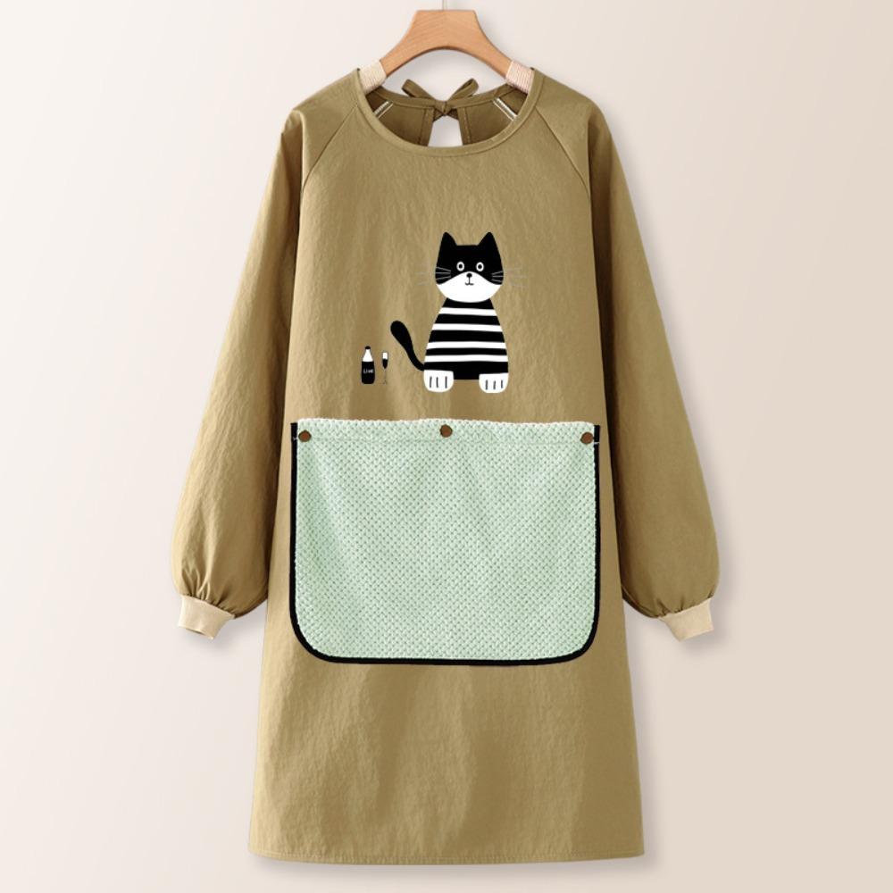 Wear-resistant Kitchen Apron Anti-fouling Hand Wipe Feature Long Sleeved Apron Comfortable with Detachable Towel