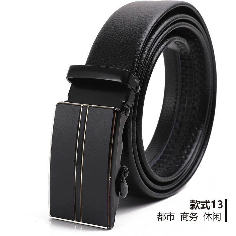 Belt Men'S Automatic Buckle Belt Lychee Pattern Hemming Belt Business Belt Stall