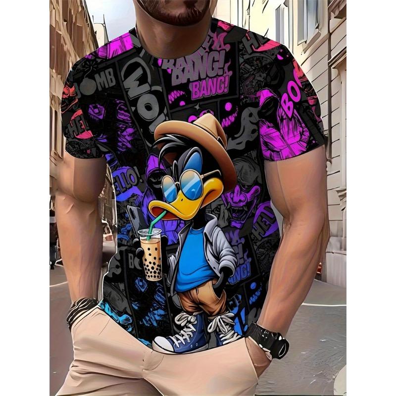 

New Men s Cartoon Duck Print T-Shirt Soft Stretch Polyester Fabric Soft Stretch Polyester Fabric For Men Casual Summer Top S