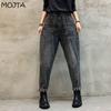 MOJTA Pantalones largos sueltos de talla grande para mujer, informales, finos, con bolsillo tipo Harem, con reborde, Color sólido