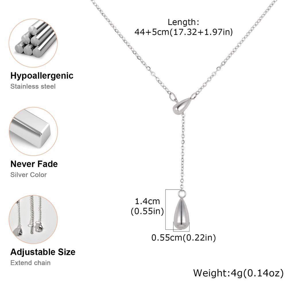 Simple Polished Waterdrop Y-Shaped Necklace for Women Stainless Steel Link Chain Necklaces Minimalist Party Jewelry Gift