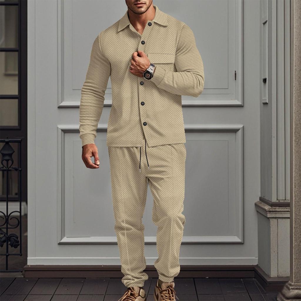 Herren Twill Revers Langarm Jacke Einreihig Einfarbig Schlank Jacke Twill Hose Anzug