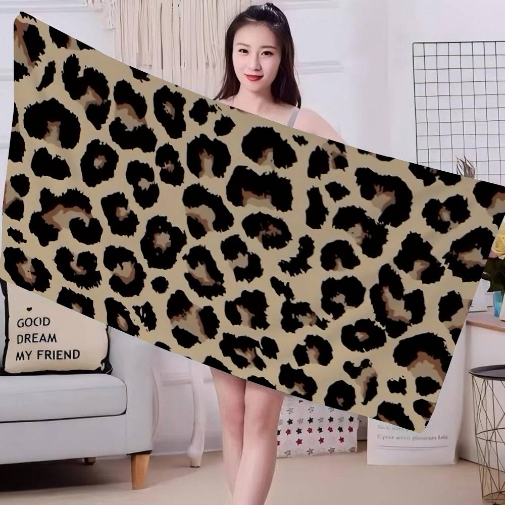 Jmg Household Supplies Leopard Print Microfiber Beach Towel Absorbent Quick Dry Soft Yoga Swimming Resort Mountain Climbing Towel