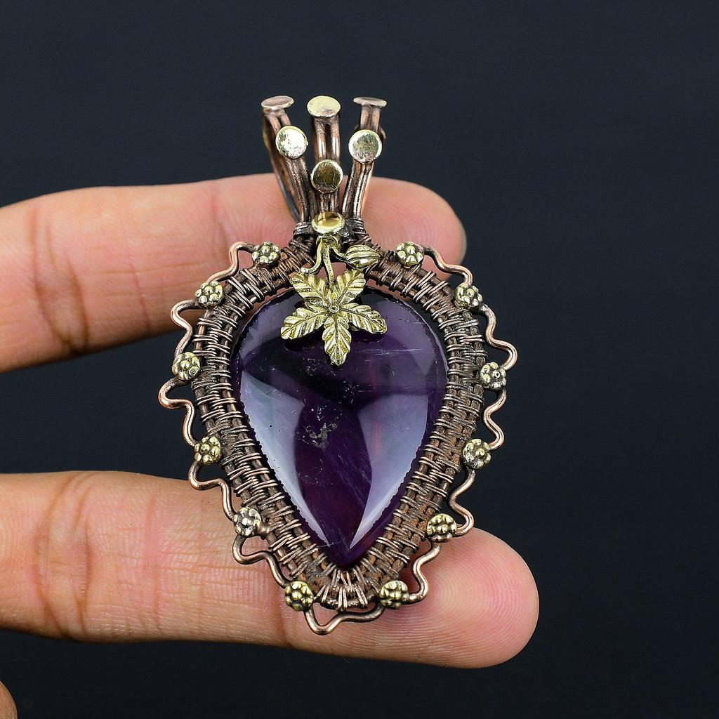 Amatista piedra preciosa cobre alambre envoltura joyería colgante hecha a mano para ella