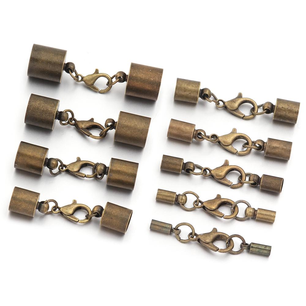 10Sets Leather Cord Bracelet Lobster Clasps Hooks 3 4 5 6 8 10mm Crimps End Tip Caps Connectors DIY Jewelry Making Accessories
