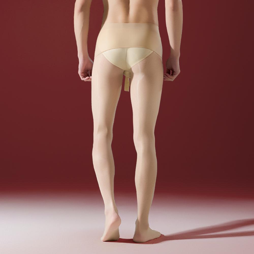 Sexy Men Thin Sheer See Through Open Close Sleeve COCKring Stockings Seamless Stockings Oil Glossy Shiny Pantyhose Tights