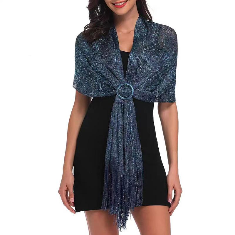 Gold Silver Silk Shawl Shirts For Women Flat Scarf Bride'S Bridesmaid Ball Long Tassel Evening Party Wedding Dress Casual Tunics