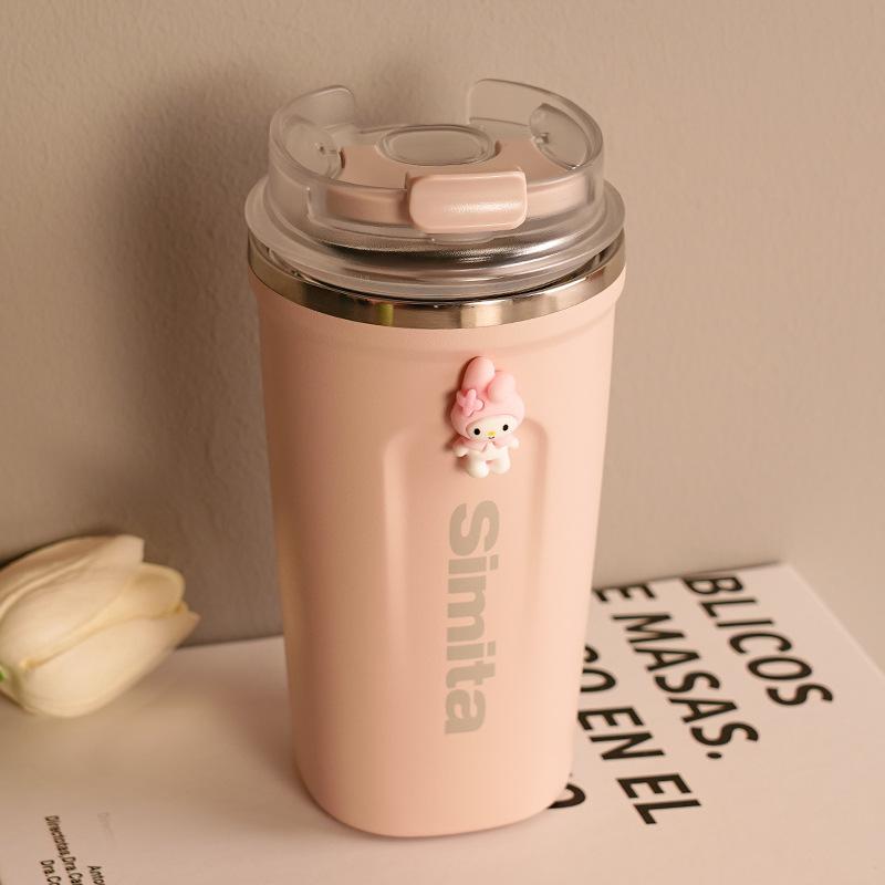 Premium Square Stainless Steel Vacuum Insulated Tumbler, Sticker Design, Hot & Cold Coffee Thermos, Aesthetic Travel Mug for Women Car