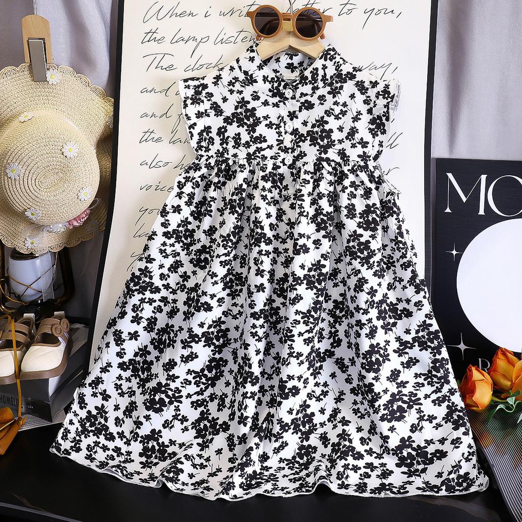 Korean Style Girl Summer Floral A Line Dress With Soft Fabric For Toddler Girls