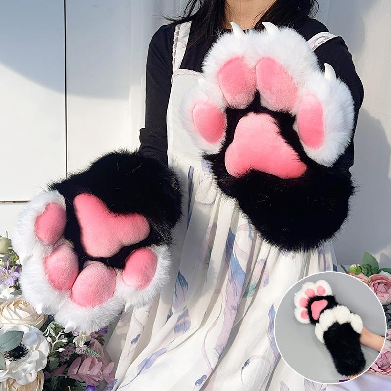 Plush Animal Claw Gloves Furry Paw Anime Kawaii Cartoon Cosplay Costume Cute Cat Paw Warm Halloween Party Props Gifts