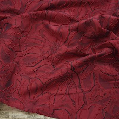 Classic French Style Embossed Dark Red Flower Texture Fabric 3D Flower Jacquard Fabric For Diy Sewing Cushion Dress Garments