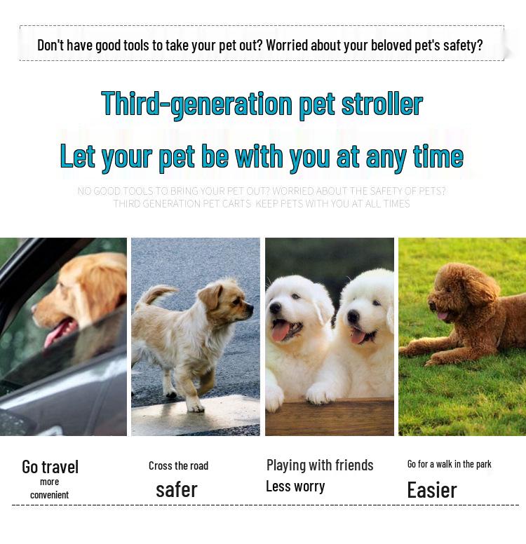 Three-Wheeled Lightweight Pet Stroller for Small and Medium Dogs and Cats, Foldable and Universal Design