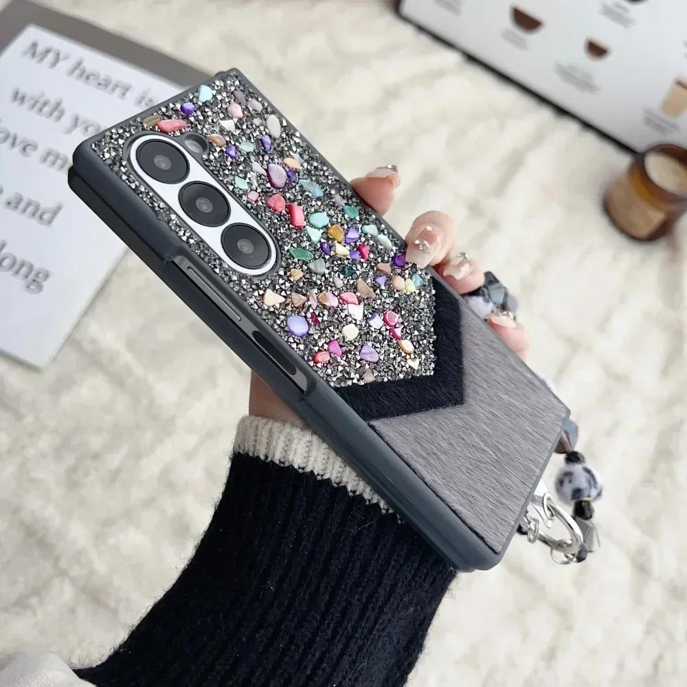 Wrist Strap Phone Case for Samsung Galaxy Z Fold 6 5 4 Fold6 Fold5 Fold4 Fold3 5G Plastic Hard Shell Protective Cover
