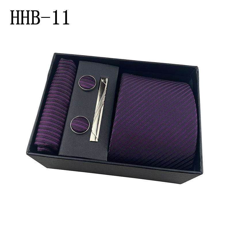 Men'S Business Tie Square Scarf Gift Box Striped Plain Suit Shirt Tie Black Gift Box Set