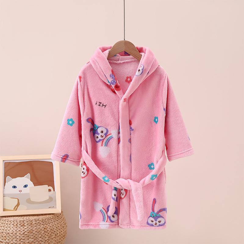 Children's Cartoon Coral Fleece Bathrobe - Flannel Robe for Boys & Girls, All Seasons