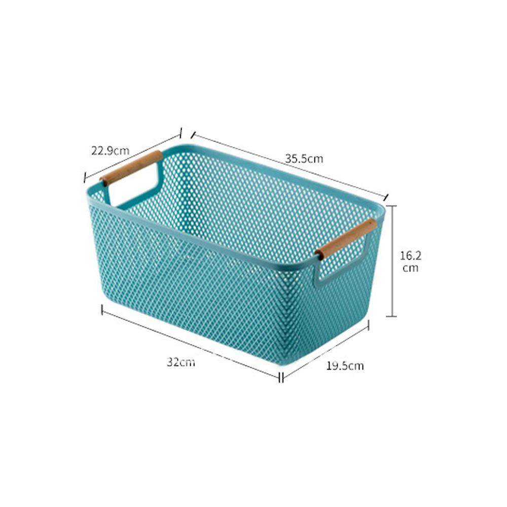 Wood Handle Sundry Storage Basket Rectangle Woven Mesh Basket Household Organizer
