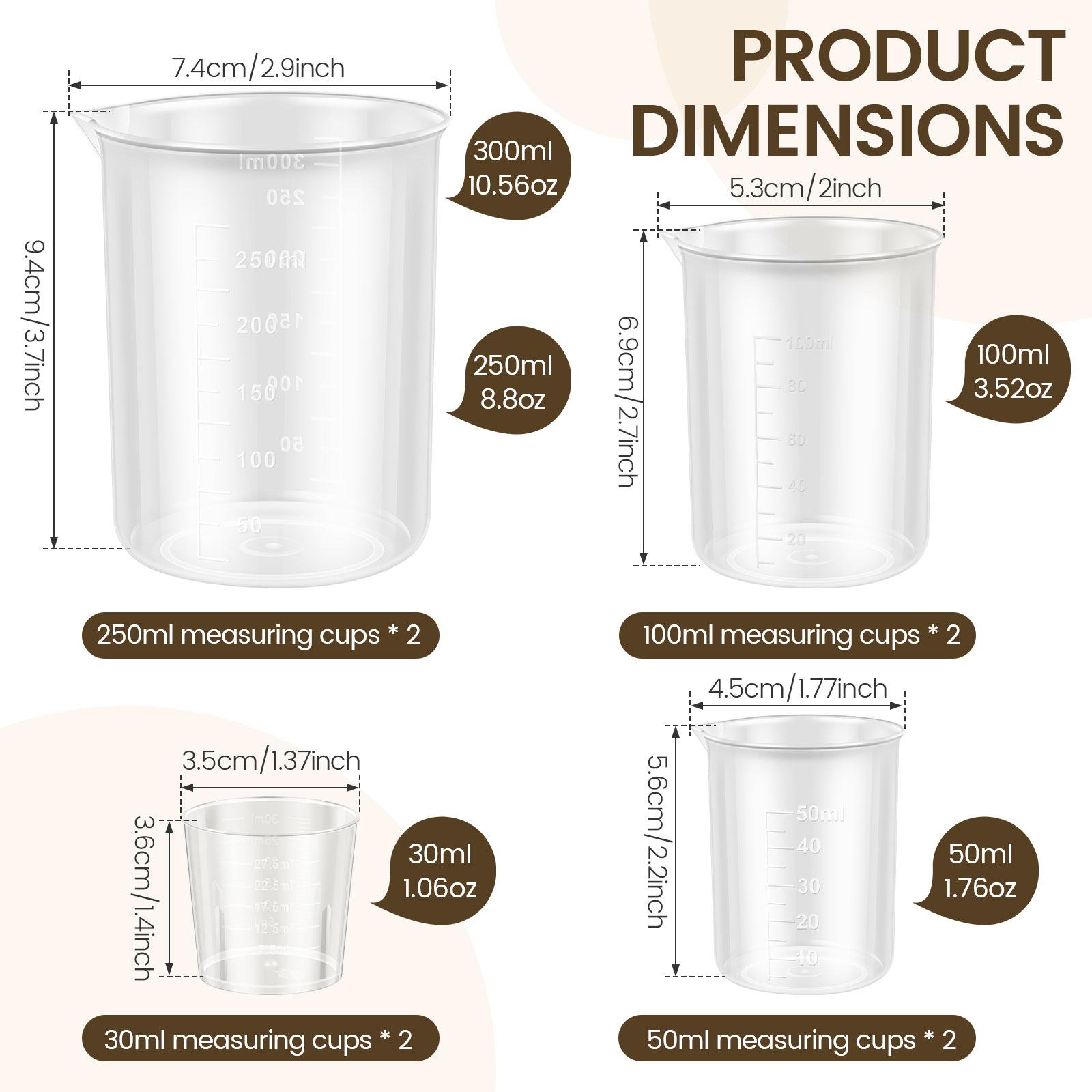 8 Pcs Plastic Measuring Cup Set 30/50/100/250ml Transparent PP Measuring Cup Graduated Lab Beakers Kitchen Measuring Mixing Cups