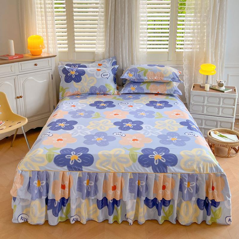 Ruffle Skirt Bedspread Home Textile Printed Bed Skirt Bedroom Coverlets Bedspreads Sheets Dust Cover Bedding 3PCS/Set