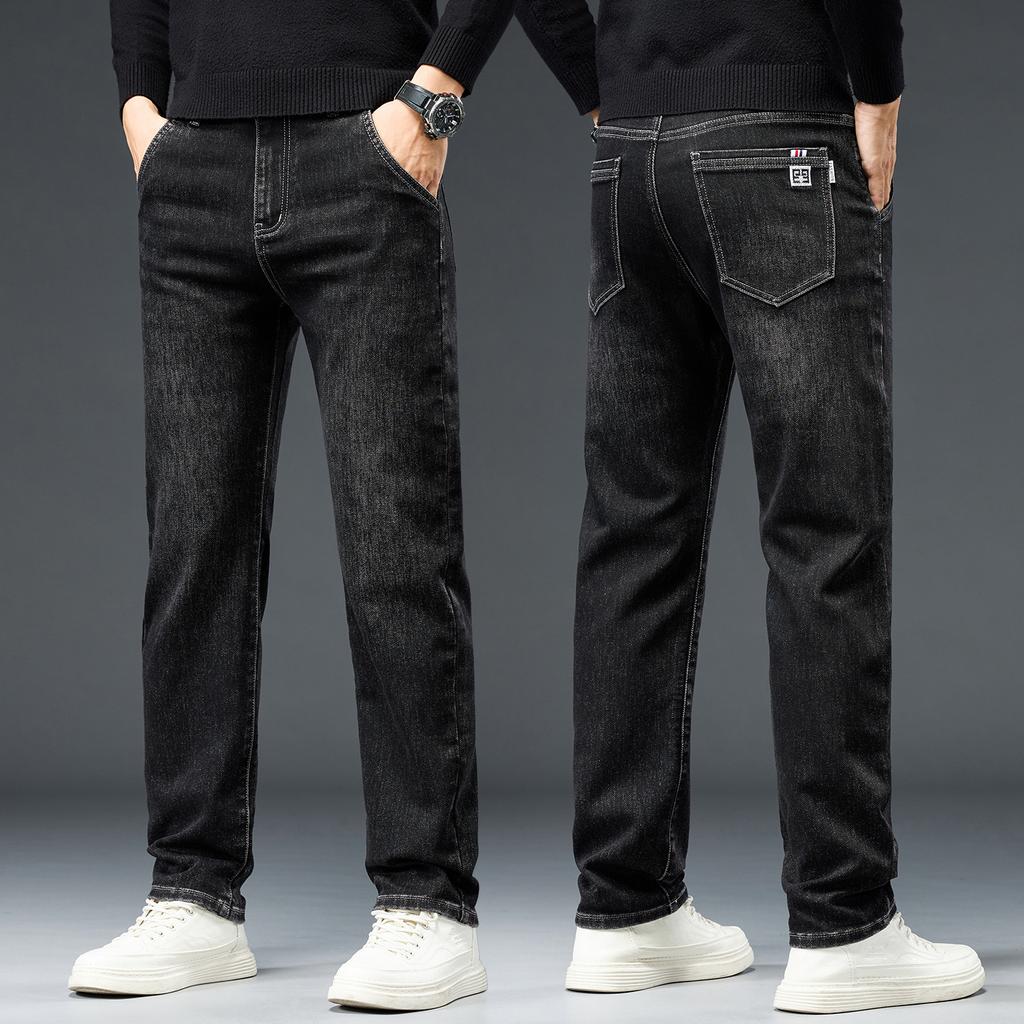 Jeans Men's Autumn and Winter Slim Straight Plus Velvet Washed Men's Casual Versatile Youth Business Denim Men's Pants